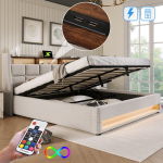 Lovos rėmas su LED ir USB, lino, 180x200 cm, 1 vnt