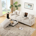 L formos kampinė sofa, USB lizdai, 2 puodelių laikikliai, 4 vietų