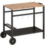 Lauko grilio stalas su ratukais metalinis 97x51x83 cm juodas ir rudas