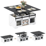 3-in-1 transformuojamas valgomojo stalas, juoda-balta, 3-in-1 transformuojamas valgomojo stalas, juoda-balta