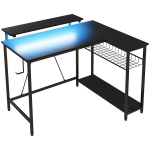 Kampinis stalas 107x80x90 cm Juodas LED ap&scaron;vietimas