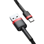 Patvarus USB-C kabelis, 3m, juodas/raudonas
