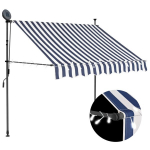Rankinė i&scaron;traukiama markizė su LED, mėlyna ir balta, 150cm