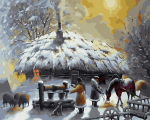 Tapyba pagal skaičius Vakaras kaime Tapymas.lt 40x50 cm