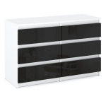 Komoda Stiv Meble su 6 stalčiais, balta/juoda