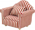 Mini dryžuota viengulė sofa su pagalvėmis, raudona
