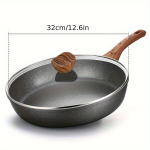 1 vnt. juoda neprideganti keptuvė, buitinė., 32 cm keptuvė su dangčiu