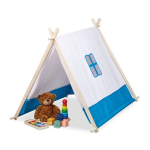 Vaikų žaidimų namukas "Teepee" 92x86x120cm., baltos/&scaron;viesiai rudos/mėlynos spalvos