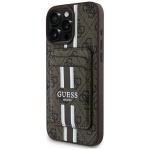 Guess 4G dryžuotas dėklas su MagSafe pinigine iPhone 16 Pro Max, rudas