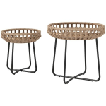 "Outsunny" 2 poliratano staliukų rinkinys &Oslash;60/41 cm apvalus oro sąlygoms atsparus sodo stalas su X formos kojomis, reguliuojamomis kojelėmis lauko balkono staliukas kavos staliukas sodo baldai sodui, balkonui, rudos spalvos, Ruda