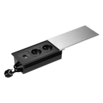 Baldų lizdas su stumdomu dangteliu, 2x2P+Z (prancūzi&scaron;kas), USB A+C, sidabrinis