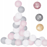 Led kamuoliukų girlianda cotton balls 20 led, &scaron;viečiantys kamuoliukai su baterijomis