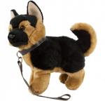 Mink&scaron;tas žaislas aviganis su pavadėliu, stovintis rudas / juodas, 23 cm pliu&scaron;inis aviganis