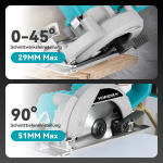 Yofidra akumuliatorinis diskinis pjūklas su 2 3.0ah baterijomis, 1400 W be&scaron;epetėlis mini diskinis pjūklas, 6000 aps/min, 0-45&deg; maks. pjovimo gylis 51 mm, su 1 pjūklo disku (140 mm), akumuliatorinis diskinis pjūklas skirtas medžiui, metalui