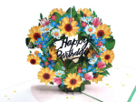 I&scaron;siskleidžiantis 3D Pop-Up atvirukas gimtadieniui gėlių vainikas Happy Birthday, 15x15 cm, baltas vokas