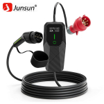 JUNSUN Juodas 5 m 22 kW EV PHEV ES įkroviklis 480 V auk&scaron;tos įtampos CEE 32 A 2 tipo ne&scaron;iojamas namų naudojimui skirtas mobilus sieninis įkroviklis su LCD ekranu