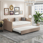 Lova 90*200cm, i&scaron;skleidžiama sofa-lova, smėlio spalvos, linas