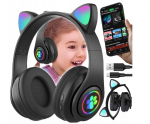 Belaidės ausinės katės ausys juodos spalvos su bluetooth