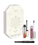 Makiažo dovanų rinkinys Kiko Milano Snow-Kissed Holiday apimties suteikiantis tu&scaron;as, matiniai arba žvilgantys lūpų dažai ir akių &scaron;e&scaron;ėlių pie&scaron;tukas