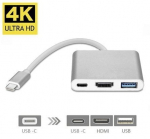 USB-C Multiport adapteris Fusion (3 viename) / USB 3.0 / HDMI / USB-C, sidabrinis