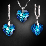 Sidabrinis papuo&scaron;alų rinkinys moterims DiamondSky Romantic Heart III R Bermuda Blue su Swarovski kristalais