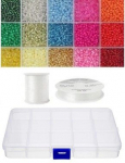 Siūlų ir stiklinių apvalių karoliukų (biserio) 12/0 RainBow&reg; 15 ry&scaron;kių spalvų po 10 g rinkinys su dėžute