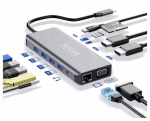 Adapteris 12-in-1 USB-C 2x HDMI VGA 3.0 gigabitinis Ethernet RJ-45 mini SD LAN lizdas Zenwire BYL-2006