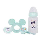 Mickey Mouse - rinkinys kūdikiui gertuvė su speneliu 240ml, anatominis žindukas, dantukas, dantukų laikiklis Cool