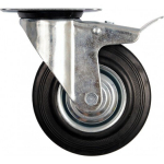 Ratukas vežimėliui d-125mm, 100kg, guminis, juodas, pasukamas su stabdžiu Vorel (87323)