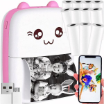 Mini spausdintuvas Cat Pink ir 11 ritinėlių spausdinimo popieriaus