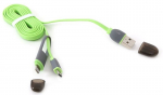 Platinet kabelis USB - microUSB/Lightning 1m, žalias