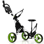 Costway 3 ratų golfo vežimėlis, pagamintas i&scaron; aliuminio su skėčio laikikliu ir sėdyne sulankstomas golfo vežimėlis Golf Caddy Green