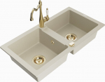 Granitinė virtuvinė plautuvė Mexen Mario su mai&scaron;ytuvu ir sifonu, Beige+Gold