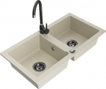 Granitinė virtuvinė plautuvė Mexen Mario su mai&scaron;ytuvu ir sifonu, Beige+Black