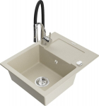 Granitinė virtuvinė plautuvė Mexen Enzo su mai&scaron;ytuvu ir sifonu, Beige+Black/Chrome