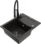 Granitinė virtuvinė plautuvė Mexen Enzo su mai&scaron;ytuvu ir sifonu, Metallic black/gold+Black