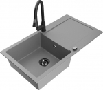 Granitinė virtuvinė plautuvė Mexen Leo su mai&scaron;ytuvu ir sifonu, Grey+Black