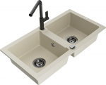 Granitinė virtuvinė plautuvė Mexen Mario su mai&scaron;ytuvu ir sifonu, Beige+Black