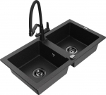 Granitinė virtuvinė plautuvė Mexen Mario su mai&scaron;ytuvu ir sifonu, Metallic black/silver+Black
