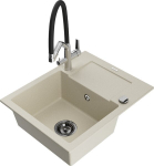 Granitinė virtuvinė plautuvė Mexen Enzo su mai&scaron;ytuvu ir sifonu, Beige+Black/Chrome