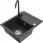 Granitinė virtuvinė plautuvė Mexen Enzo su mai&scaron;ytuvu ir sifonu, Black granite
