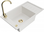 Granitinė virtuvinė plautuvė Mexen Elias su mai&scaron;ytuvu ir sifonu, White+Gold