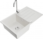 Granitinė virtuvinė plautuvė Mexen Bruno su mai&scaron;ytuvu ir sifonu, White+Chrome