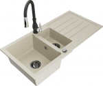 Granitinė virtuvinė plautuvė Mexen Andres su mai&scaron;ytuvu ir sifonu, Beige+Black