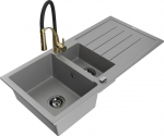 Granitinė virtuvinė plautuvė Mexen Andres su mai&scaron;ytuvu ir sifonu, Grey+Black/Gold