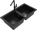Granitinė virtuvinė plautuvė Mexen Mario su mai&scaron;ytuvu ir sifonu, Black