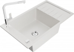 Granitinė virtuvinė plautuvė Mexen Elias su mai&scaron;ytuvu ir sifonu, White+White/Chrome