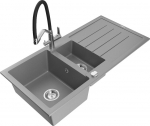 Granitinė virtuvinė plautuvė Mexen Andres su mai&scaron;ytuvu ir sifonu, Grey+Black/Chrome