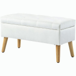 Sėdimoji sofa su daiktų laikymo dėže, aksomo imitacijos audinio apmu&scaron;alas, medinės kojos, skirta svetainei, miegamajam, prie&scaron;kambariui, 80 x 35 x 42 cm, balta, Balta