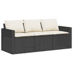 Trivietė sodo sofa，Lauko sofa su pagalvėlėmis, juodos spalvos, poliratanas CFE69593